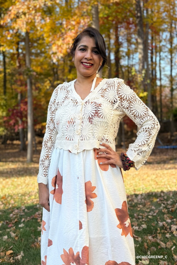Ipanema Flower Crochet Cardigan - Natural