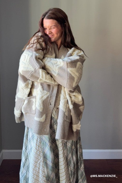 Wrapped In Stars Oversized Cardigan - Taupe