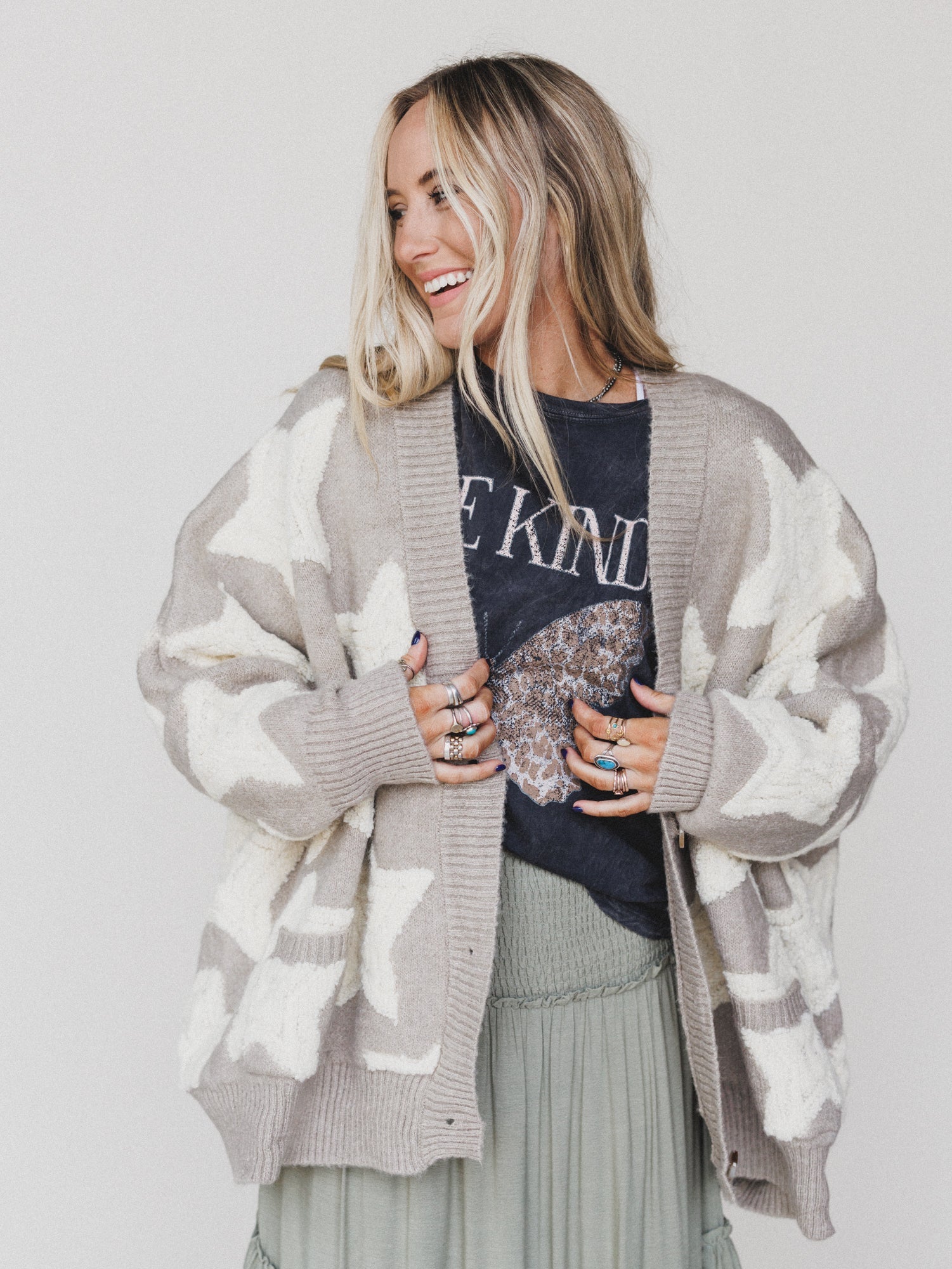 Wrapped In Stars Oversized Cardigan - Taupe