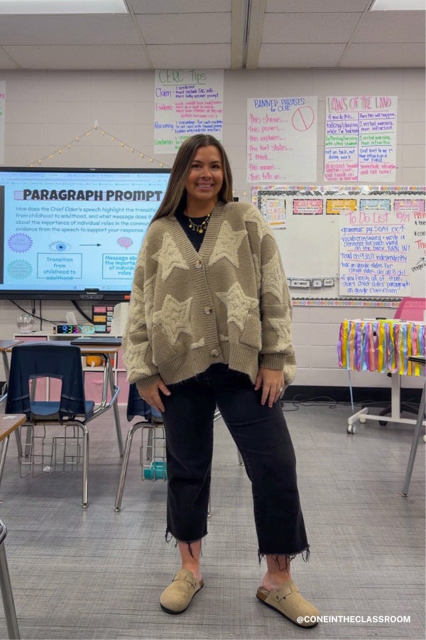 Wrapped In Stars Oversized Cardigan - Taupe