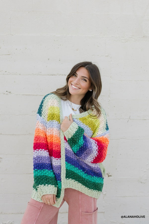 Wrapped up in Color Knit Cardigan - Green Multi