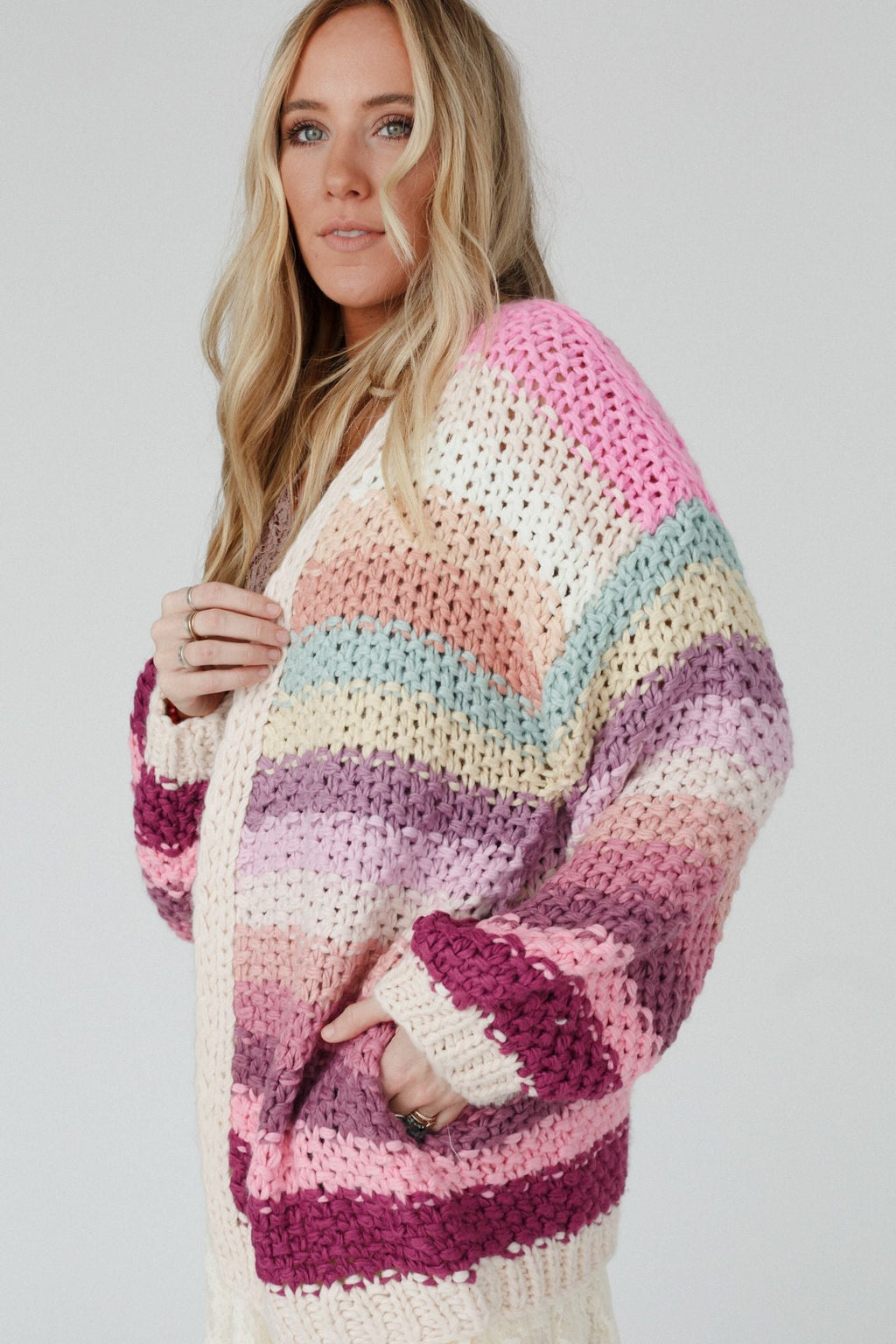 Wrapped up in Color Knit Cardigan - Pink Multi