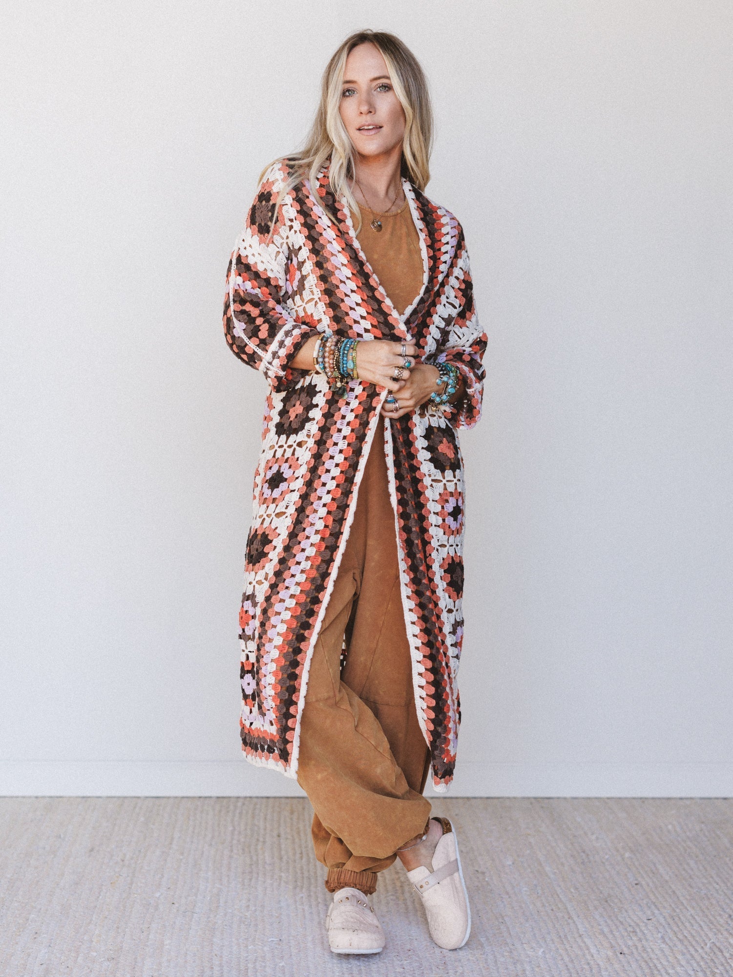 The Nest Soulful Wanderer Crochet Duster - Brown Multi