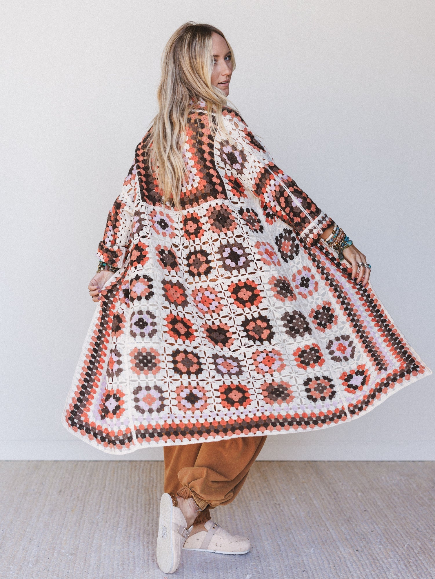 The Nest Soulful Wanderer Crochet Duster - Brown Multi