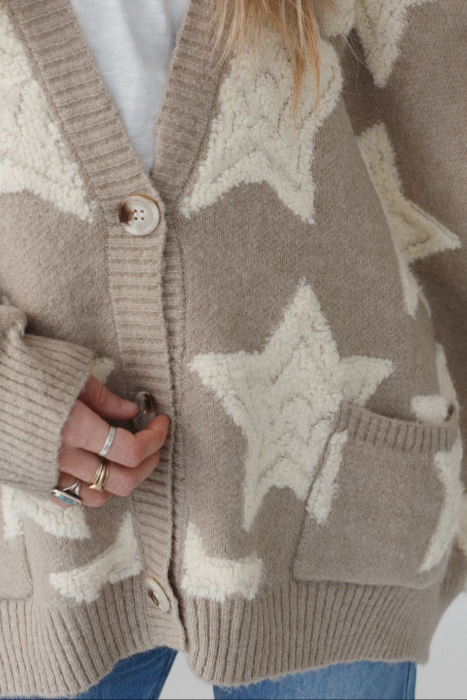 Wrapped In Stars Oversized Cardigan - Taupe