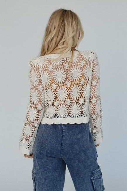 Ipanema Flower Crochet Cardigan - Natural