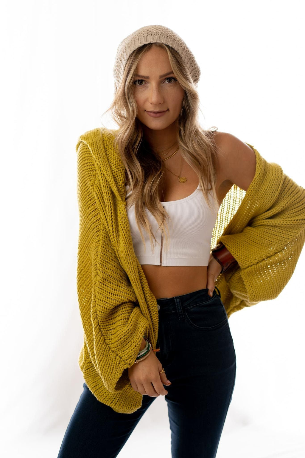 Cozy Hooded Cardigan - Mustard